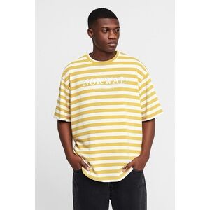 Nokwal CA Striped Crewneck Embroidered Spell Out Focal Point Streetwear T-Shirt